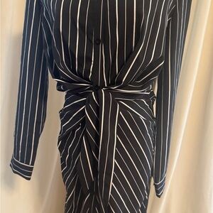 Elegant Black and White Striped Dress